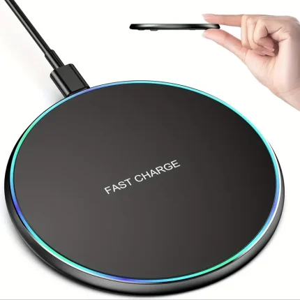 Slim 15W Fast Wireless Charging Pad with LED Light - Ultra Thin Round Charger Station