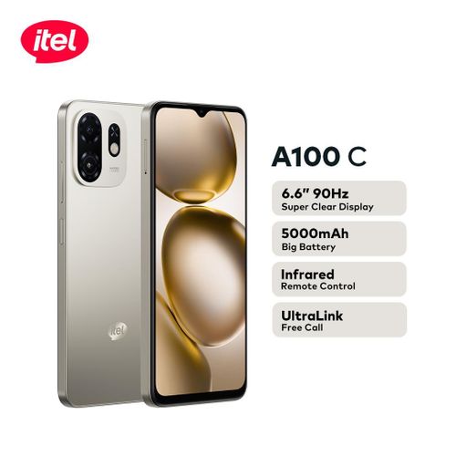 itel A100C 90hz 6.6" Super Clear Display 5000mah Military-grade Durability Ultra-Link Free Call DTS Sound IR Remote Control 64/2+4gb - Titanium Gold