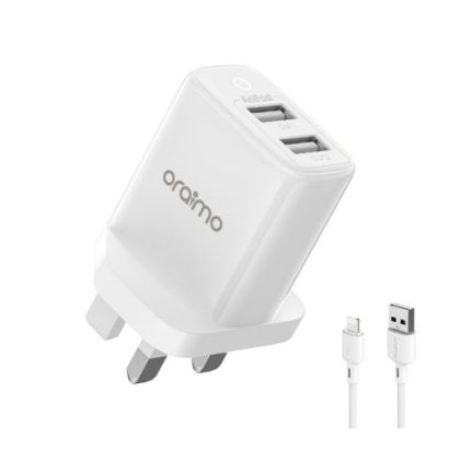 Oraimo Firefly 2U 12W 2.4A Dual USB Fast Charger Fast Charge Cable